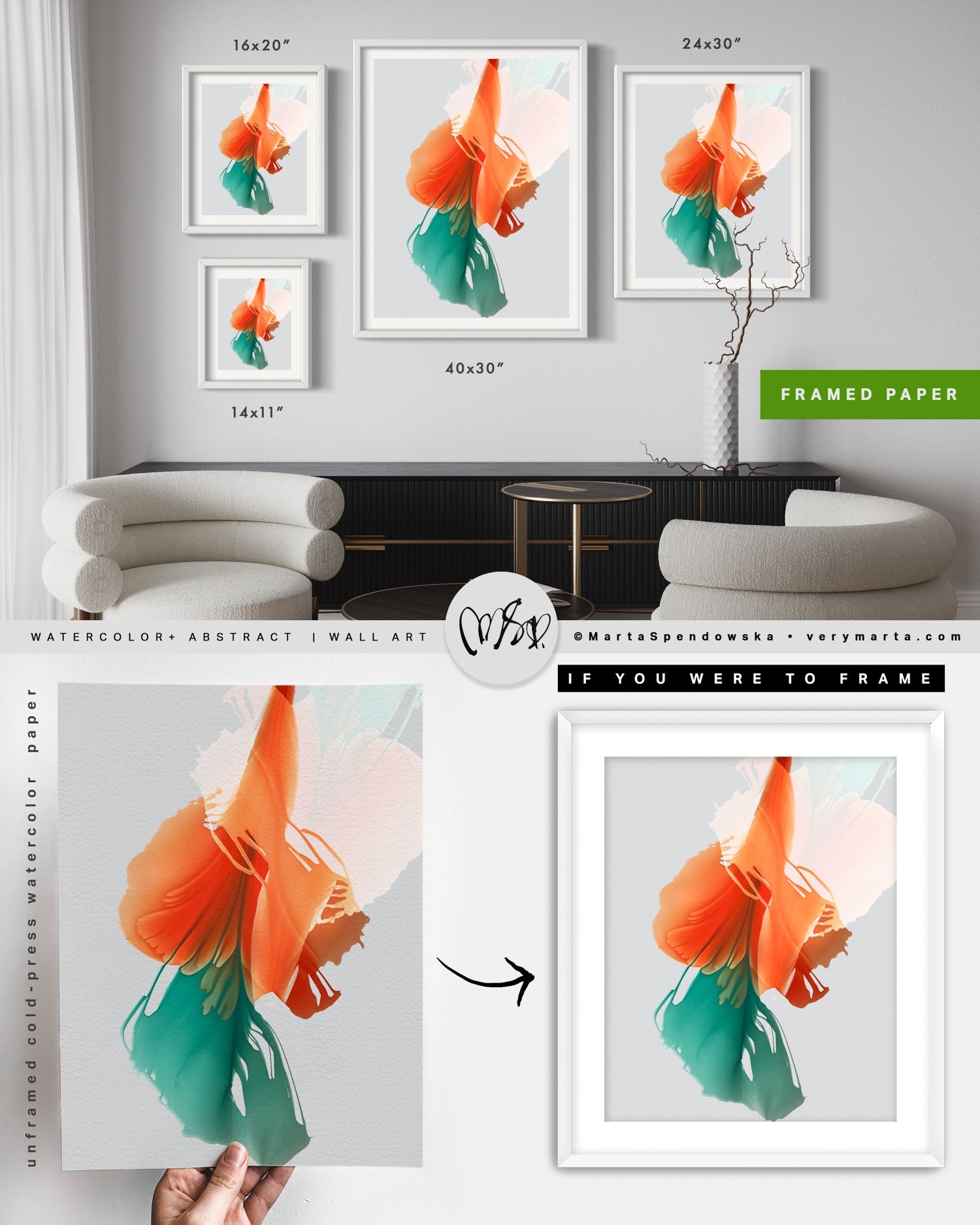 Botanical watercolor large canvas and paper wall art prints, ready to hang floral artwork Abstract Botanical Watercolor Art Print | Louna by Marta Spendowska