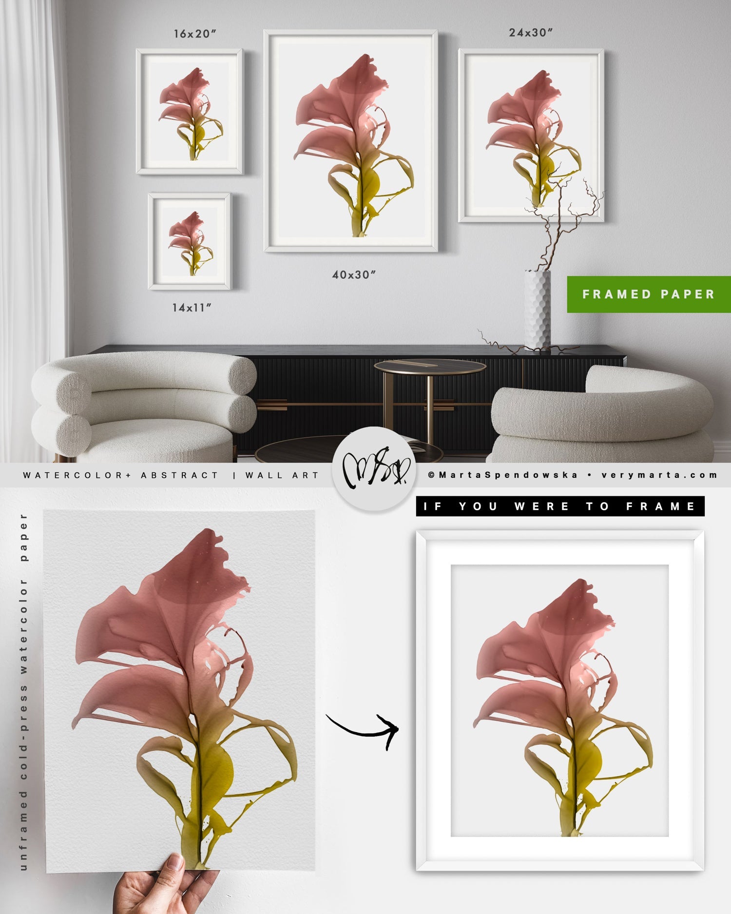 Botanical watercolor large canvas and paper wall art prints, ready to hang floral artwork Abstract Botanical Watercolor Art Print | Bona by Marta Spendowska