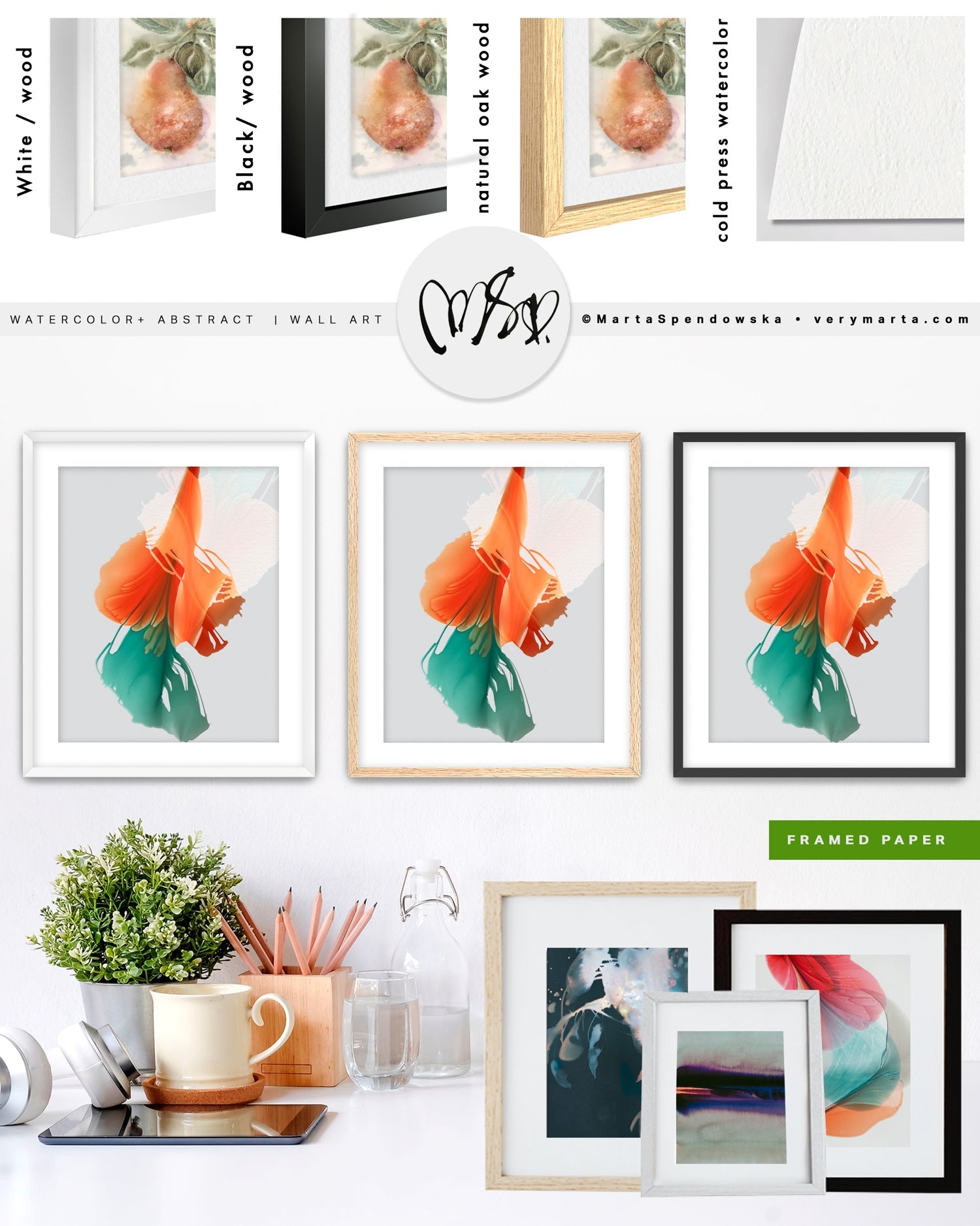 Botanical watercolor large canvas and paper wall art prints, ready to hang floral artwork Abstract Botanical Watercolor Art Print | Louna by Marta Spendowska