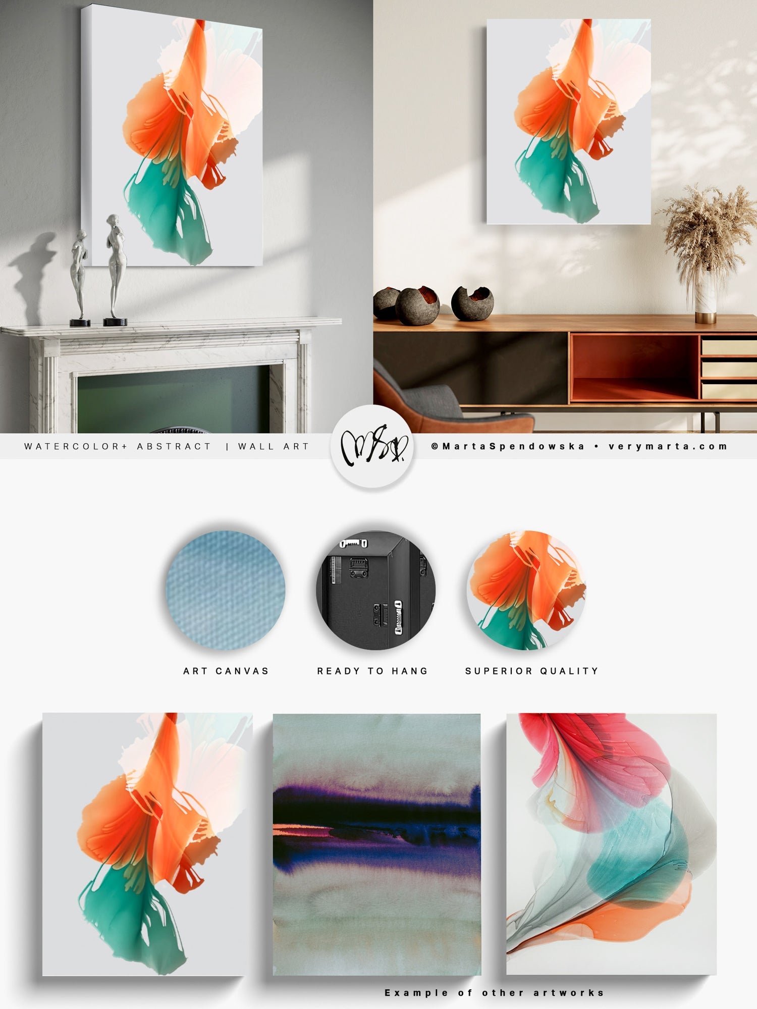 Botanical watercolor large canvas and paper wall art prints, ready to hang floral artwork Abstract Botanical Watercolor Art Print | Louna by Marta Spendowska