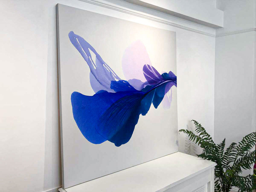 Modern Fine Art for Home Decor Abstract Watercolor Painting Blue Bell 52x52" by Marta Spendowska