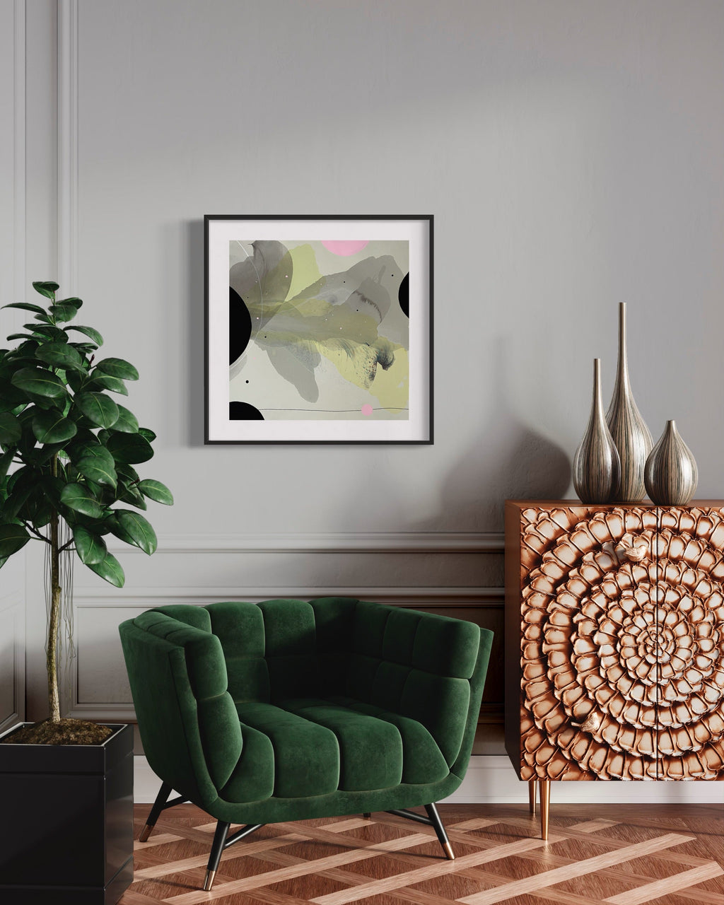 Modern Fine Art for Home Decor Botanical Abstract Watercolor Painting A cheek of life 22x22" by Marta Spendowska