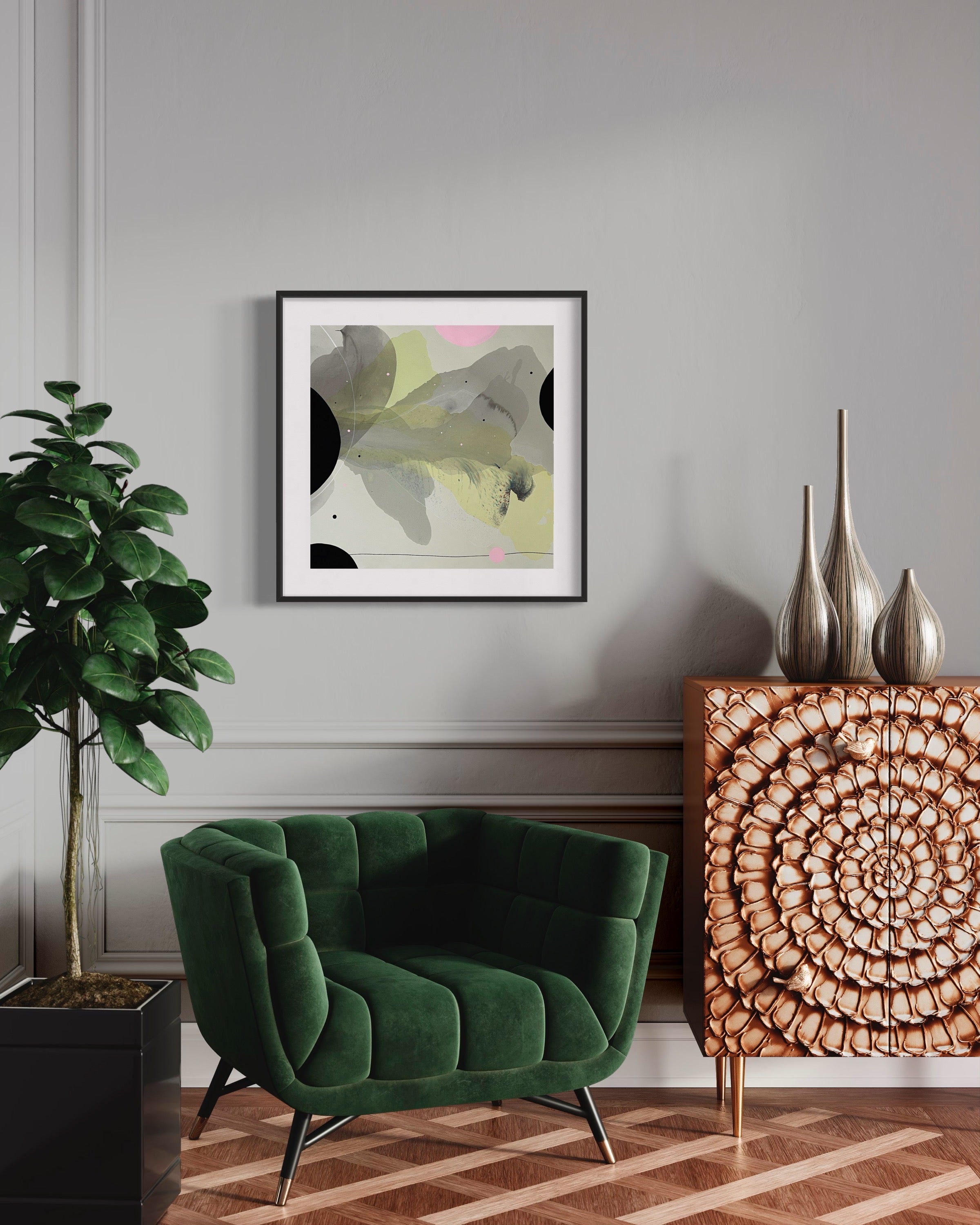 Modern Fine Art for Home Decor Botanical Abstract Watercolor Painting A cheek of life 22x22" by Marta Spendowska