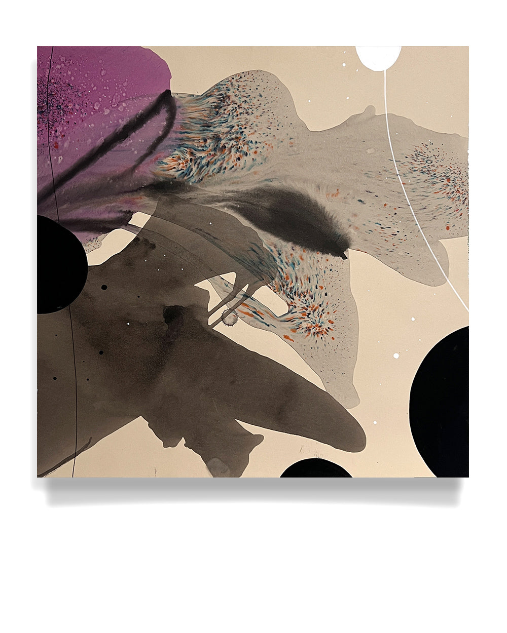 Modern Fine Art for Home Decor Botanical Abstract Watercolor Painting Nesting within Purple 16x16" by Marta Spendowska