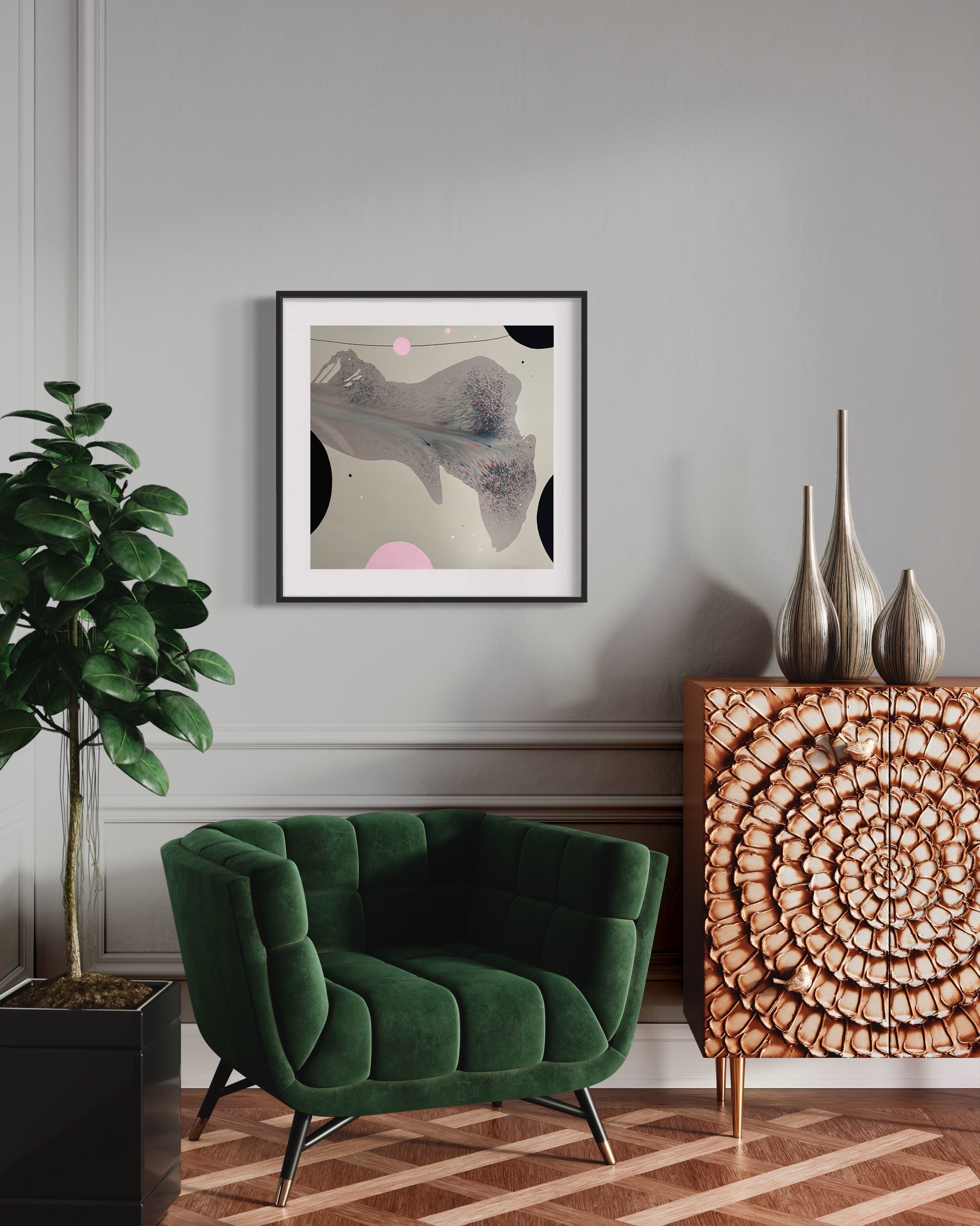 Modern Fine Art for Home Decor Botanical Abstract Watercolor Painting Rosy 22x22" by Marta Spendowska