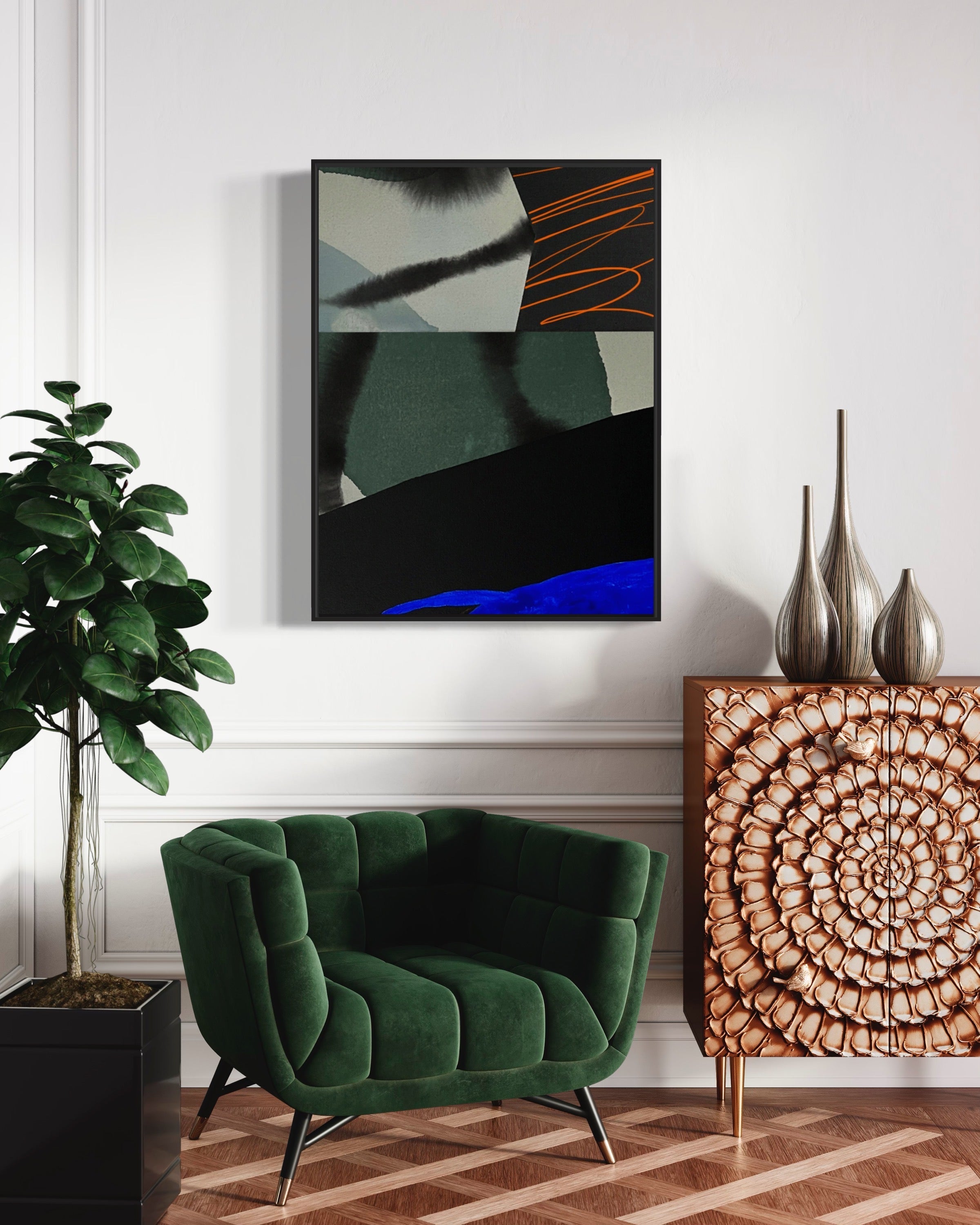 original-painting-canvas-abstract-landscape-botanical-watercolor-Painting | Moments of Blue | 41x31 Canvas