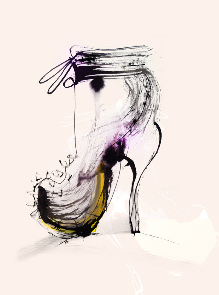 Watercolor illustration, watercolor painting shoes fashion illustration by Marta Spendowska