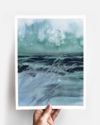 Landscape Wall  Wal Art Prints Loose Abstract Watercolor Paper & Canvas | Blue Fields 2