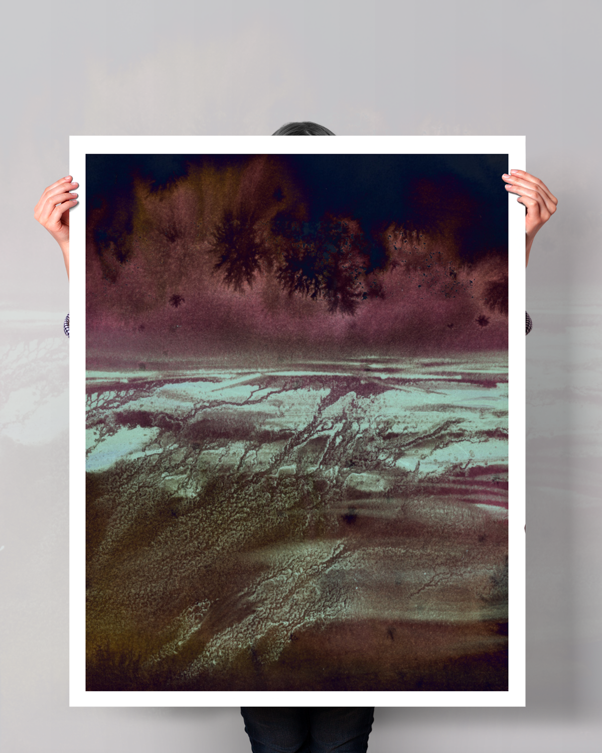 Landscape Wall  Art Prints Loose Abstract Watercolor Paper & Canvas | Dark Skies