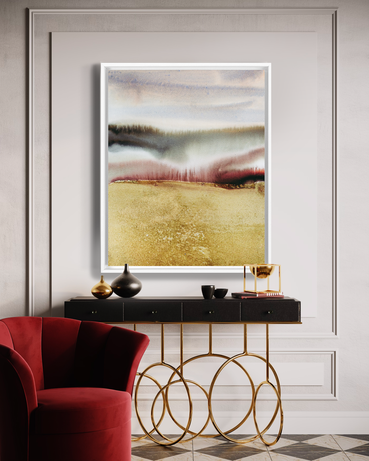 Landscape Wall  Art Prints Loose Abstract Watercolor Paper & Canvas | Gold Earth