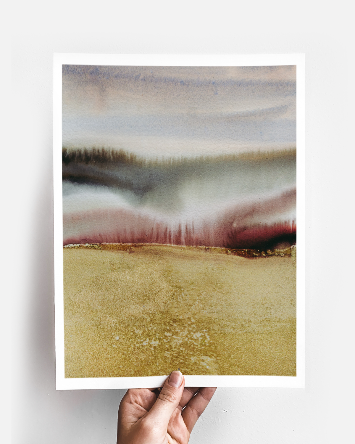 Landscape Wall  Art Prints Loose Abstract Watercolor Paper & Canvas | Gold Earth