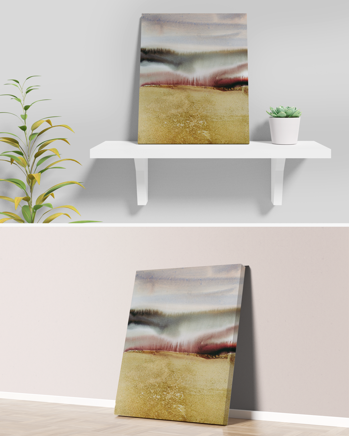 Landscape Wall  Art Prints Loose Abstract Watercolor Paper & Canvas | Gold Earth