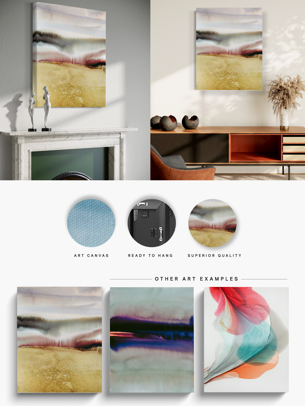 Landscape Wall  Art Prints Loose Abstract Watercolor Paper & Canvas | Gold Earth