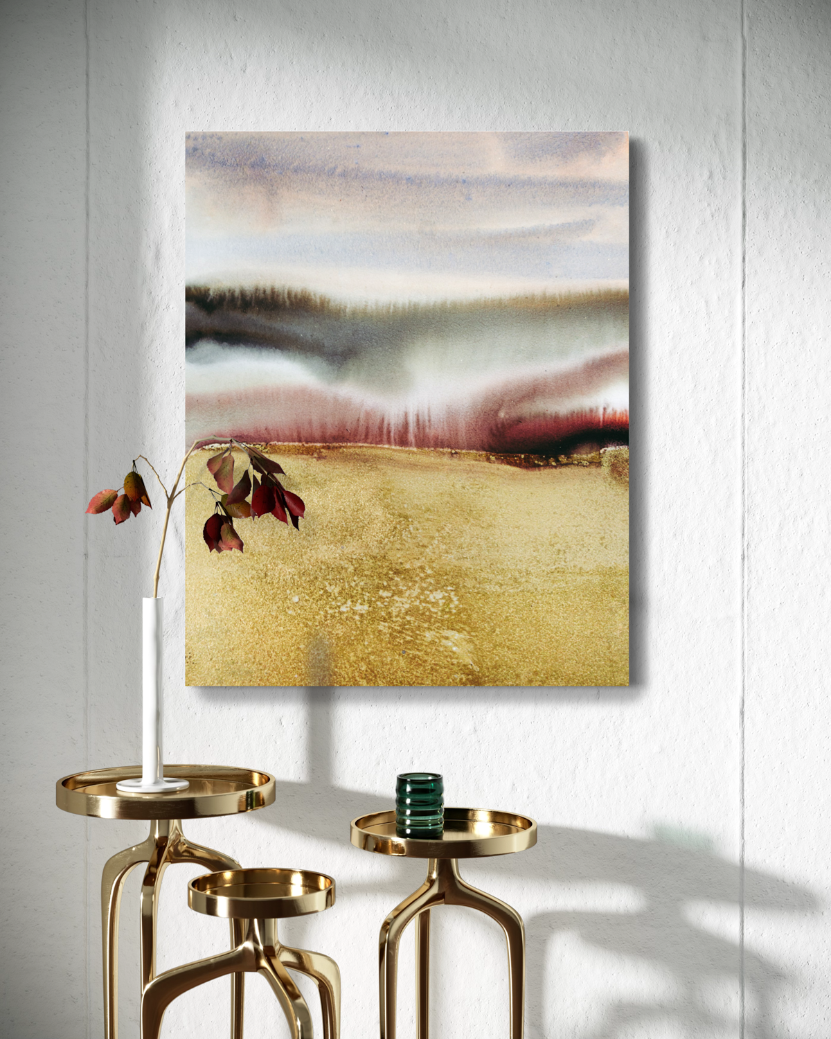 Landscape Wall  Art Prints Loose Abstract Watercolor Paper & Canvas | Gold Earth