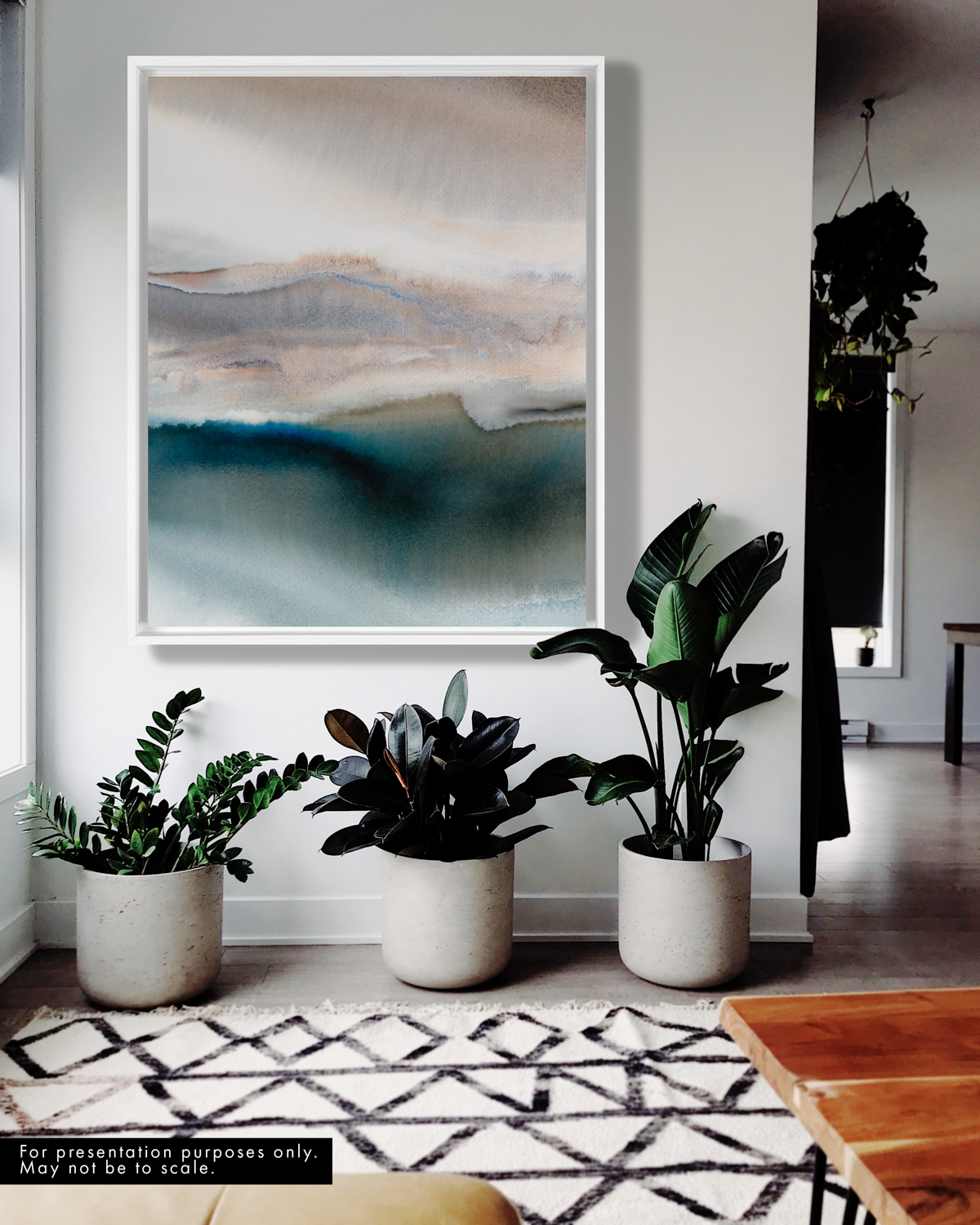 Landscape Wall  Art Prints Loose Abstract Watercolor Paper & Canvas | Navy Wave