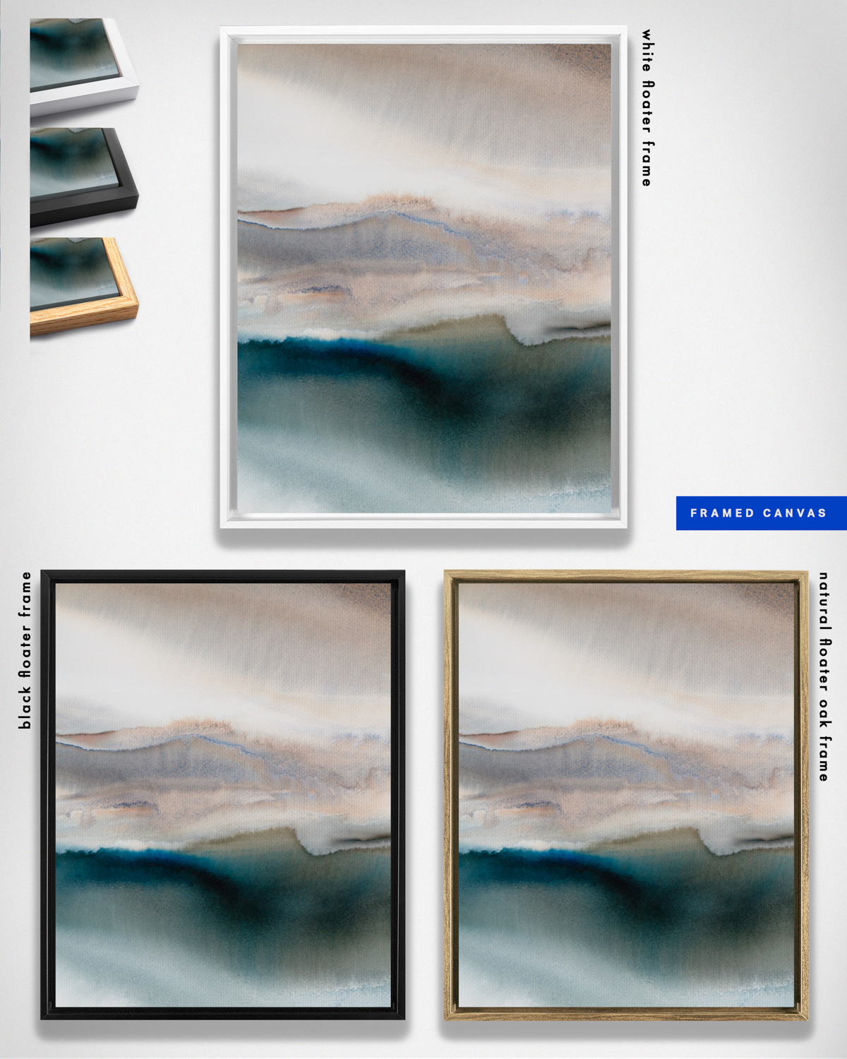 Landscape Wall  Art Prints Loose Abstract Watercolor Paper & Canvas | Aqua