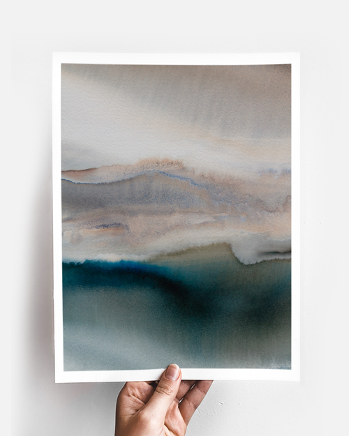 Landscape Wall Art Prints Loose Abstract Watercolor Paper & Canvas | Aqua | Modern Abstract Watercolor Art Print-Contemporary Wall Paintings Marta Spendowska verymarta