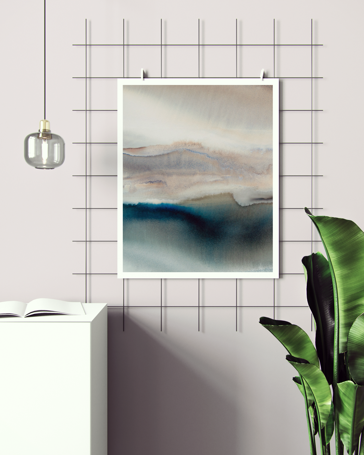 Landscape Wall  Art Prints Loose Abstract Watercolor Paper & Canvas | Navy Wave