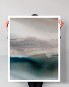 Landscape Wall  Art Prints Loose Abstract Watercolor Paper & Canvas | Navy Wave