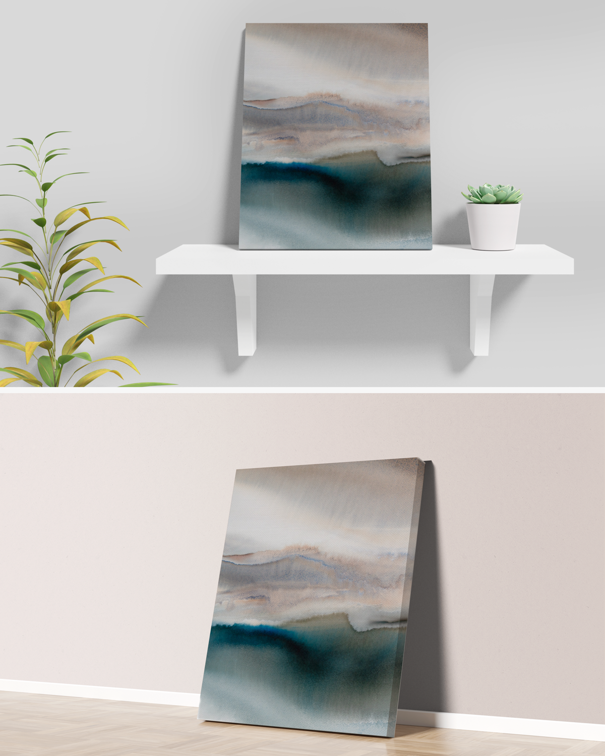 Landscape Wall  Art Prints Loose Abstract Watercolor Paper & Canvas | Navy Wave
