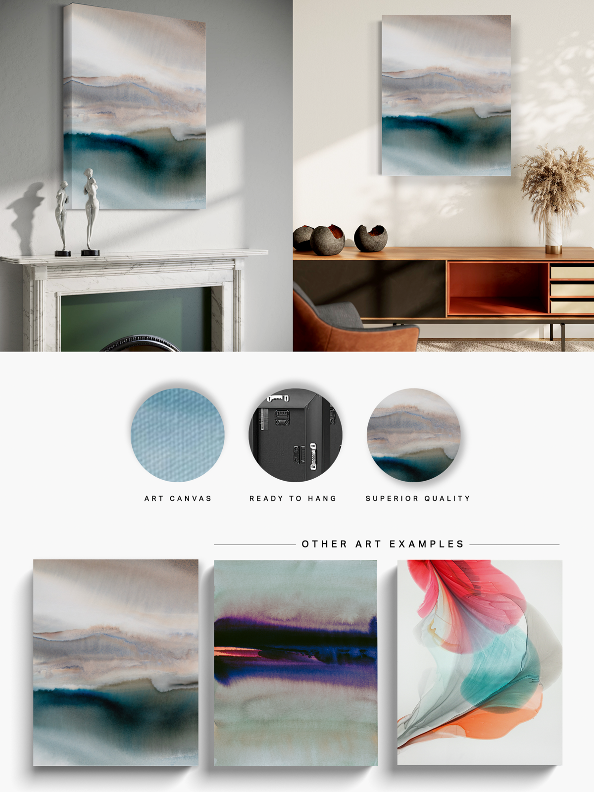 Landscape Wall  Art Prints Loose Abstract Watercolor Paper & Canvas | Navy Wave