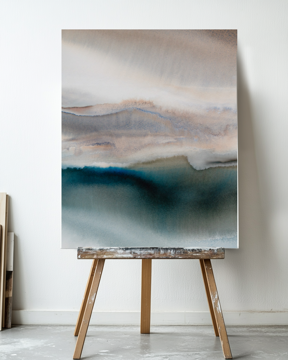 Landscape Wall  Art Prints Loose Abstract Watercolor Paper & Canvas | Navy Wave