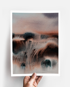 Landscape Wall Art Prints Loose Abstract Watercolor Paper & Canvas | New England Red Fields
