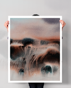 Landscape Wall Art Prints Loose Abstract Watercolor Paper & Canvas | New England Red Fields