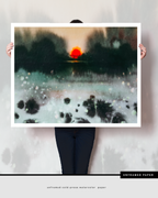 Landscape Wall  Art Prints Loose Abstract Watercolor Paper & Canvas | New England Sunset