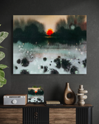 Landscape Wall  Art Prints Loose Abstract Watercolor Paper & Canvas | New England Sunset