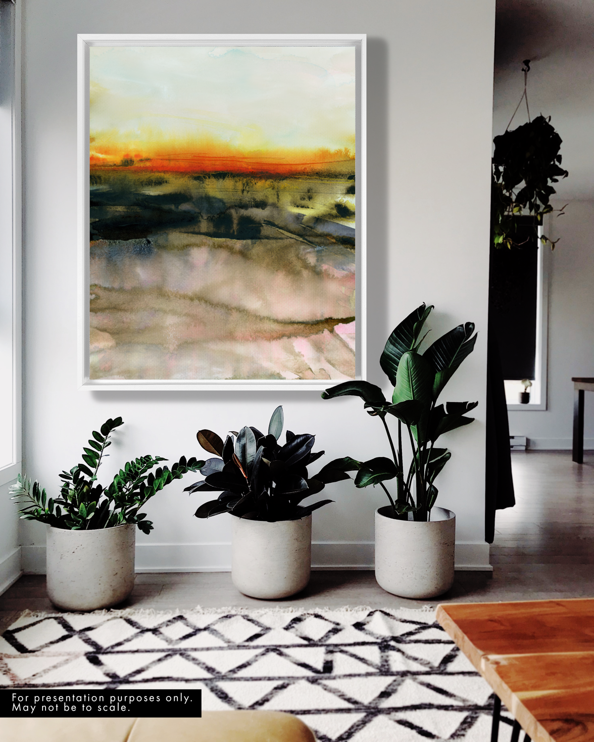 Landscape Wall  Art Prints Loose Abstract Watercolor Paper & Canvas | Red Fields