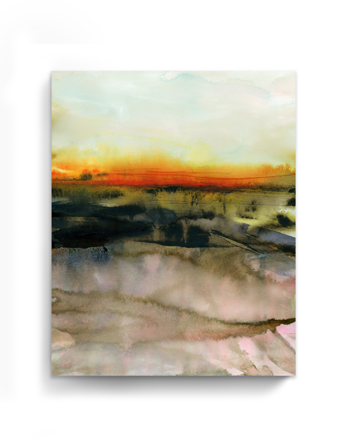 Landscape Wall  Art Prints Loose Abstract Watercolor Paper & Canvas | Red Fields