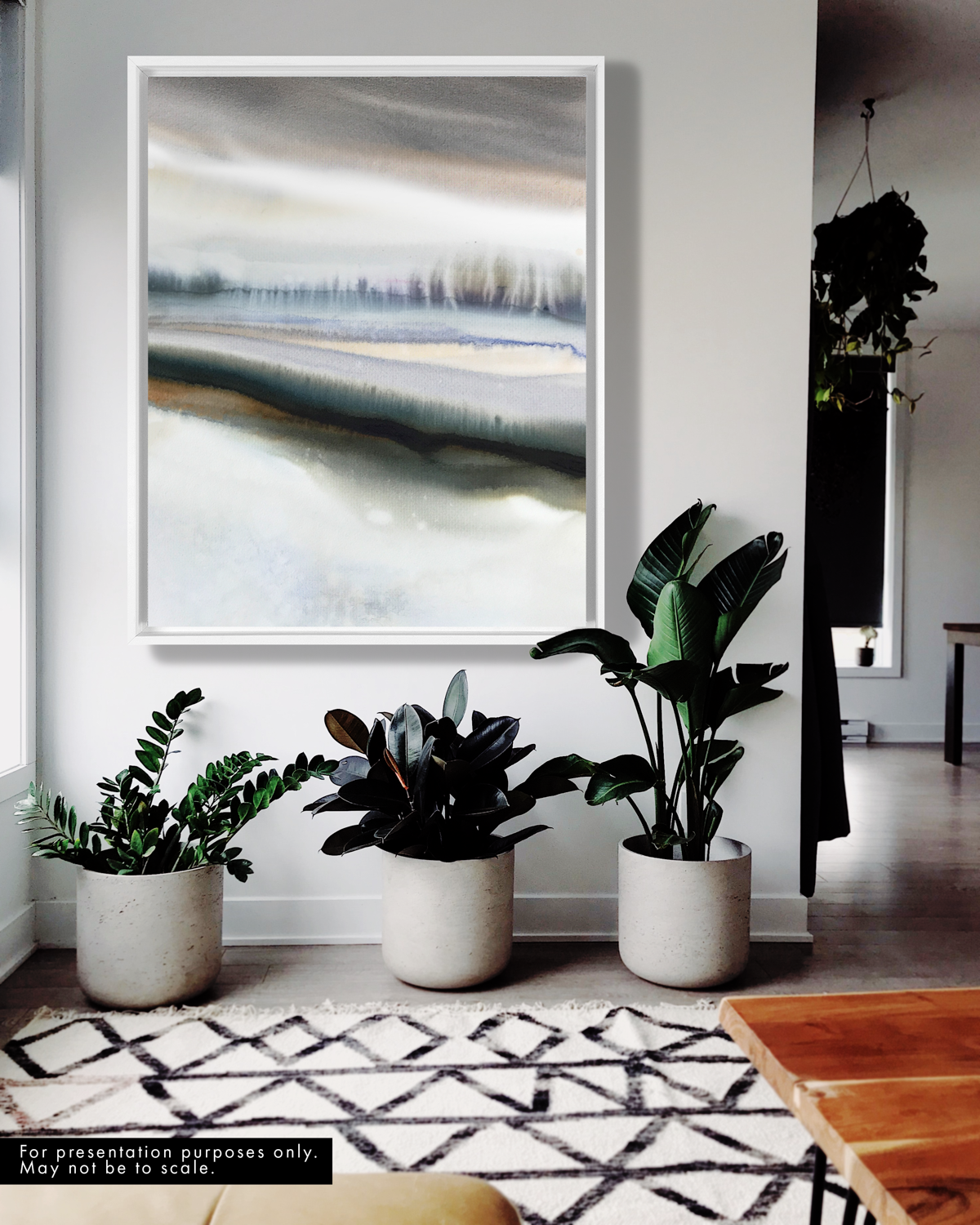 Landscape Wall  Art Prints Loose Abstract Watercolor Paper & Canvas | White Sun