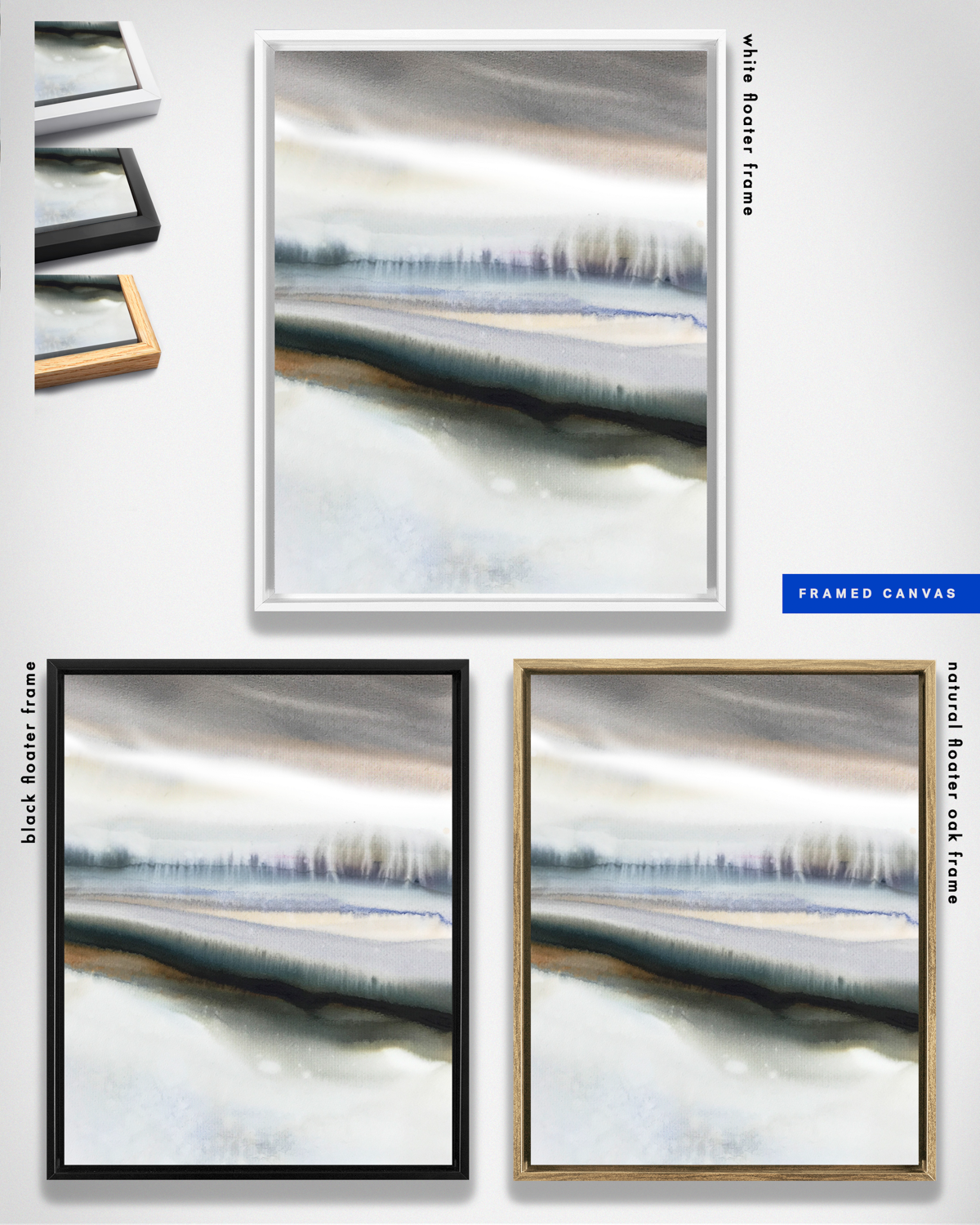 Landscape Wall  Art Prints Loose Abstract Watercolor Paper & Canvas | White Sun