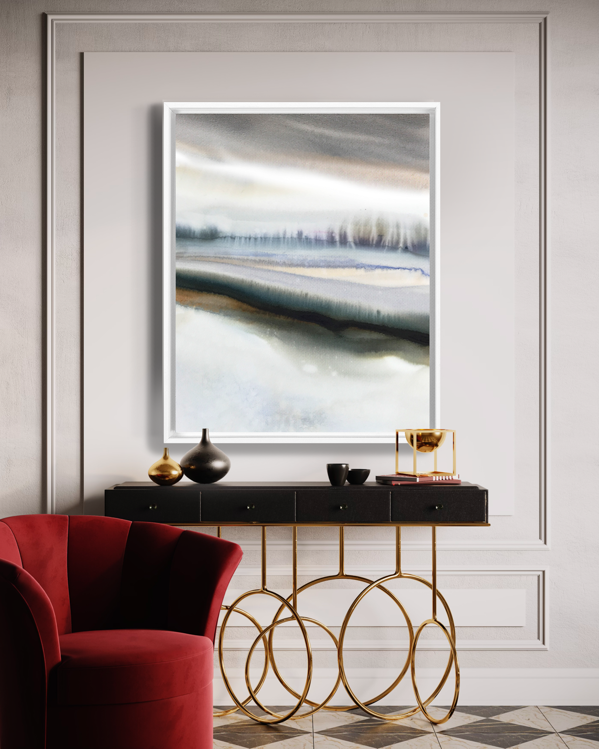 Landscape Wall  Art Prints Loose Abstract Watercolor Paper & Canvas | White Sun