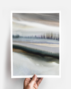 Landscape Wall  Art Prints Loose Abstract Watercolor Paper & Canvas | White Sun