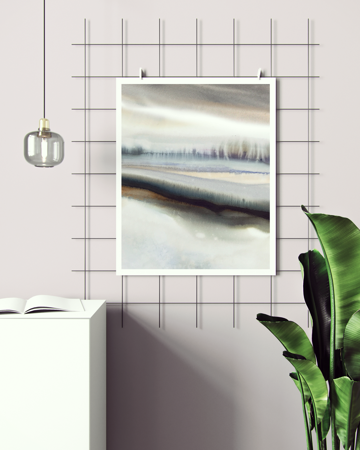 Landscape Wall  Art Prints Loose Abstract Watercolor Paper & Canvas | White Sun
