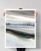 Landscape Wall  Art Prints Loose Abstract Watercolor Paper & Canvas | White Sun