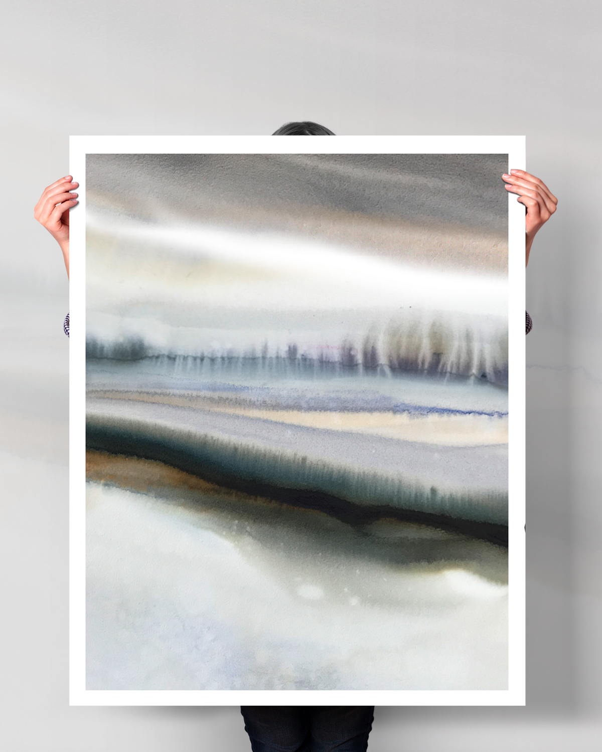 Landscape Wall  Art Prints Loose Abstract Watercolor Paper & Canvas | White Sun