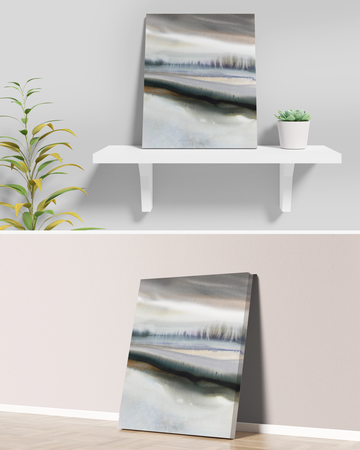 Landscape Wall  Art Prints Loose Abstract Watercolor Paper & Canvas | White Sun