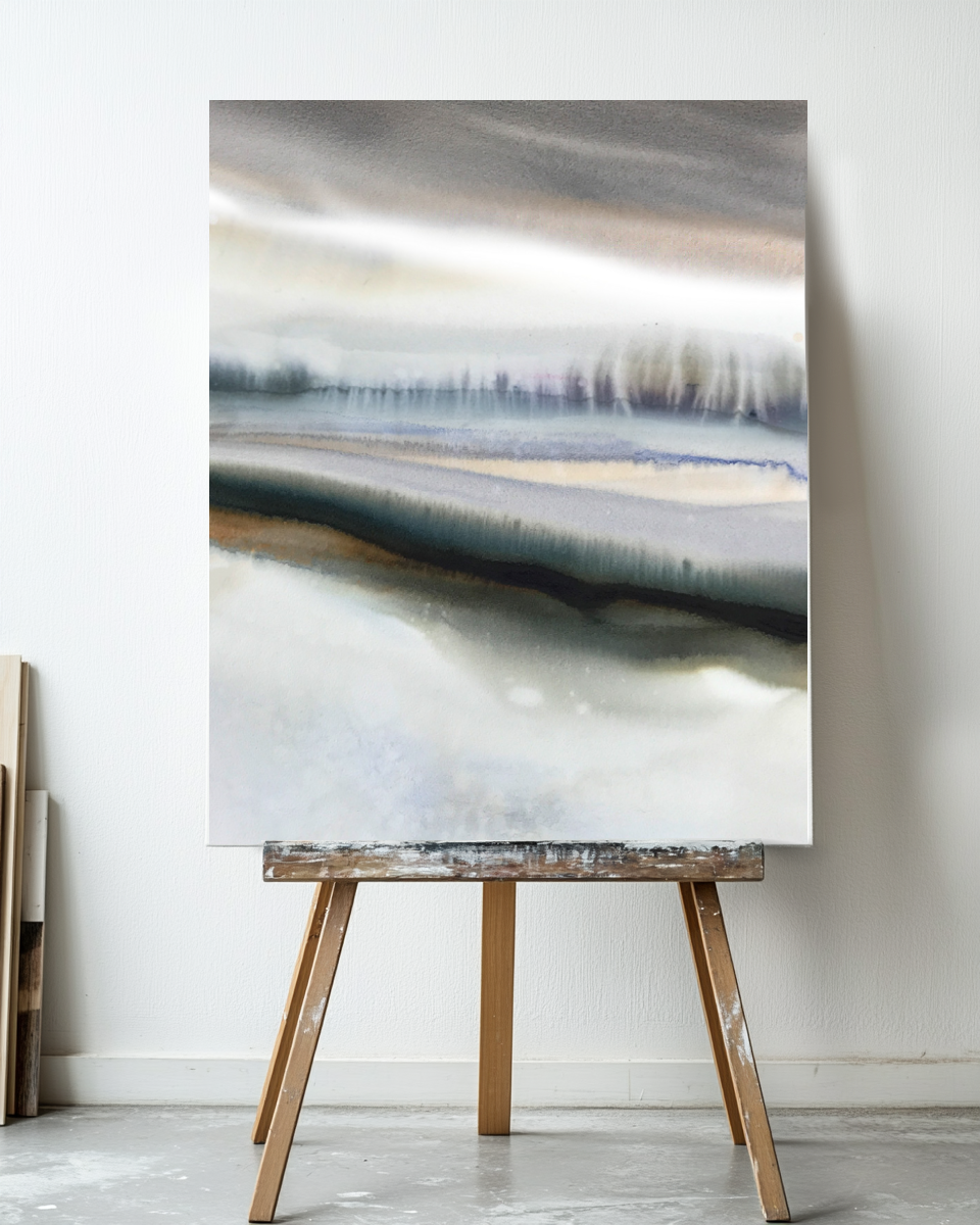 Landscape Wall  Art Prints Loose Abstract Watercolor Paper & Canvas | White Sun