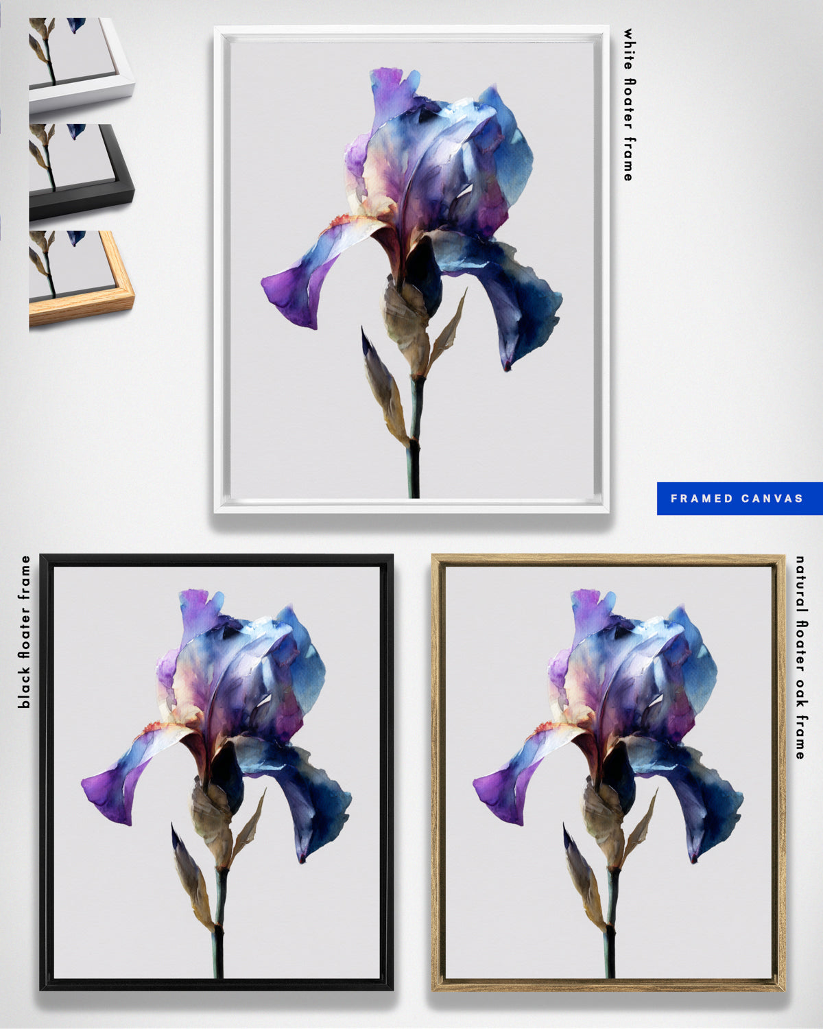 Botanical Wall Art Prints Abstract Flora Plant Watercolor Paper & Canvas | Iris 1