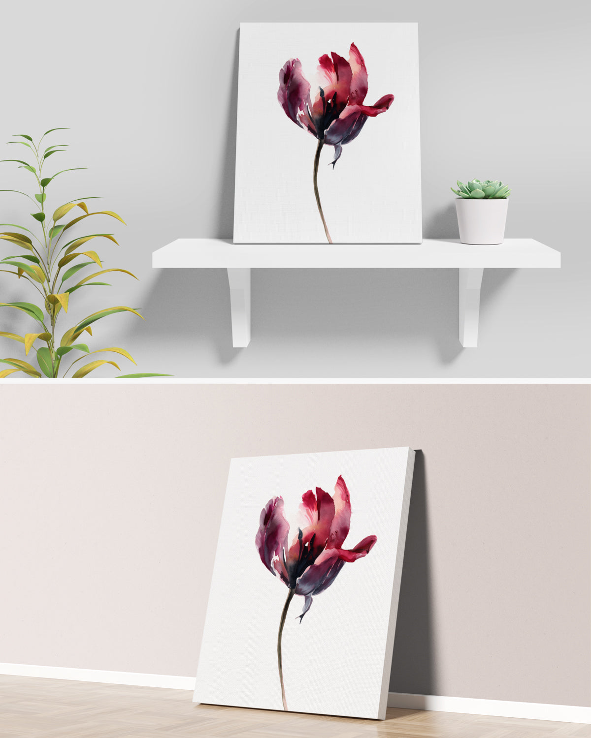 Botanical Wall Art Prints Abstract Flora Plant Watercolor Paper & Canvas | Tulip 1