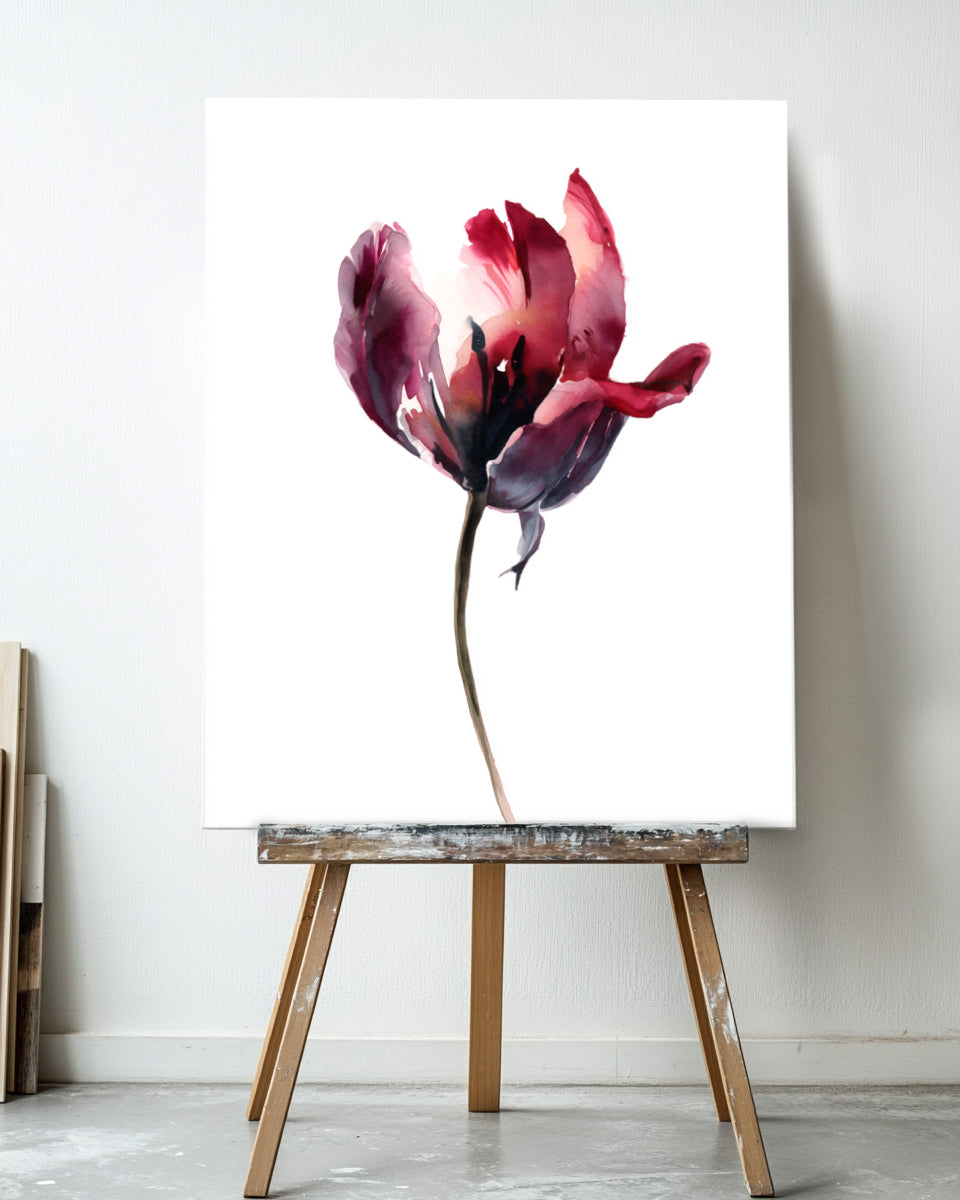 Botanical Wall Art Prints Abstract Flora Plant Watercolor Paper & Canvas | Tulip 1