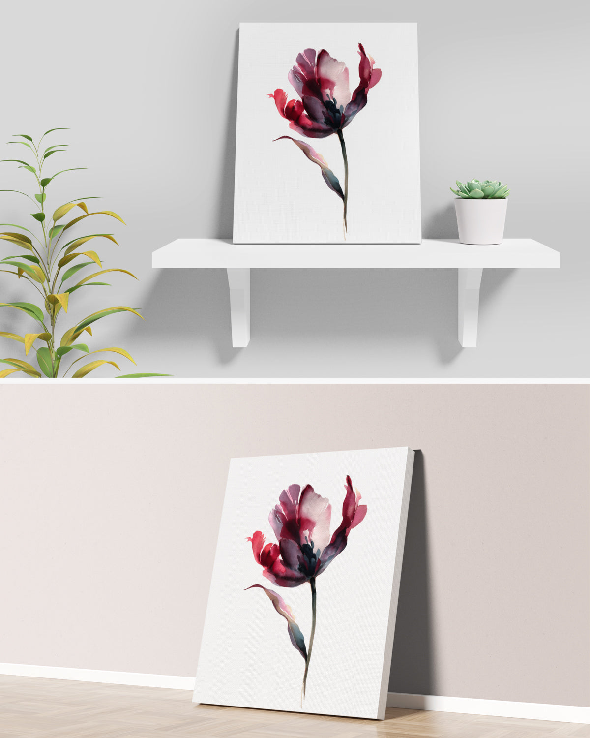 Botanical Wall Art Prints Abstract Flora Plant Watercolor Paper & Canvas | Tulip 2