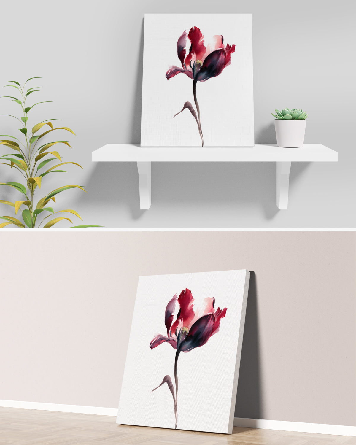 Botanical Wall Art Prints Abstract Flora Plant Watercolor Paper & Canvas | Tulip 3