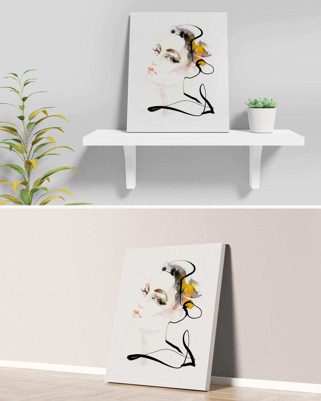 Portrait Wall Art Prints Loose Watercolor Face Paper & Canvas | Fona