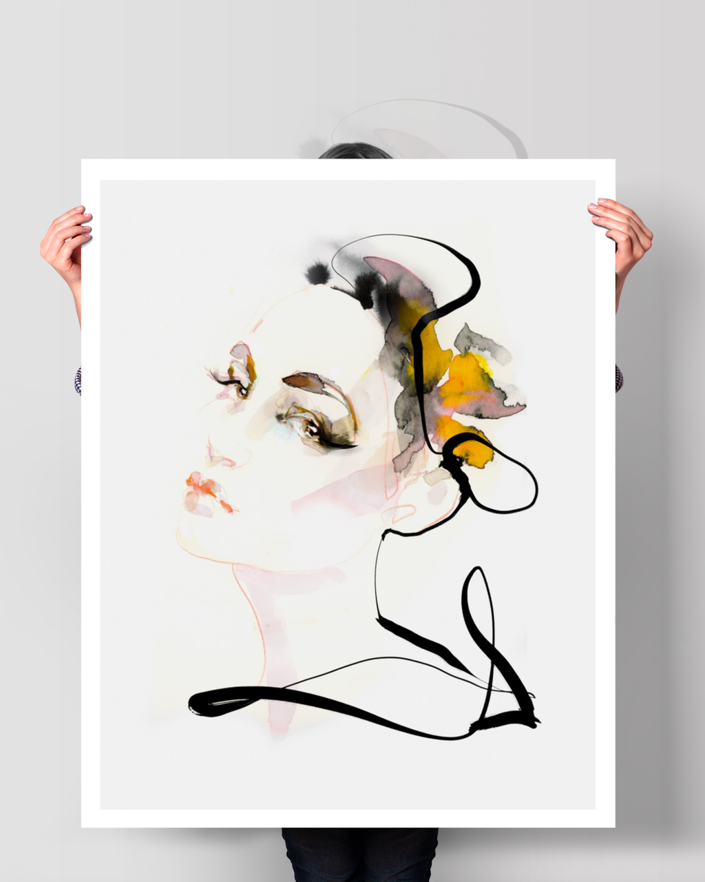 Portrait Wall Art Prints Loose Watercolor Face Paper & Canvas | Fona